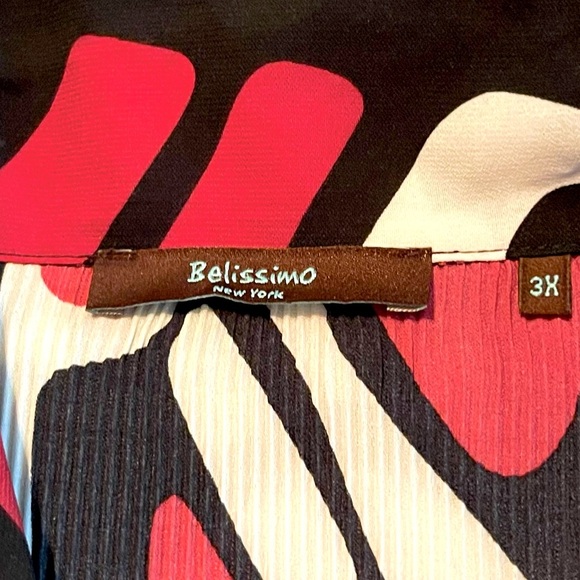 NWT Beautiful Belisimo Pleated Business Red & Black Blouse with Scalloped Hems - Picture 8 of 8